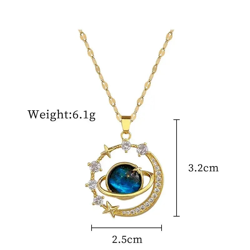 Gold Astronaut & Moon Necklace