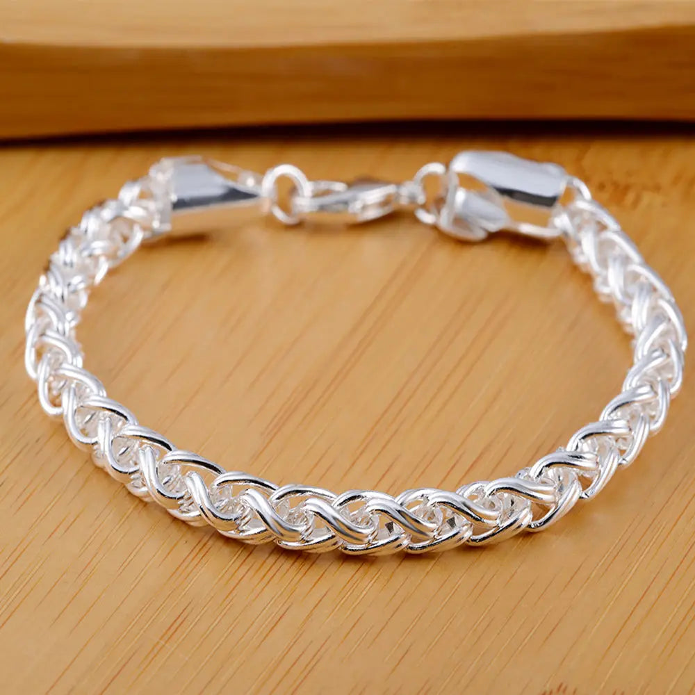 Unisex Twisted Rope Silver Bracelet
