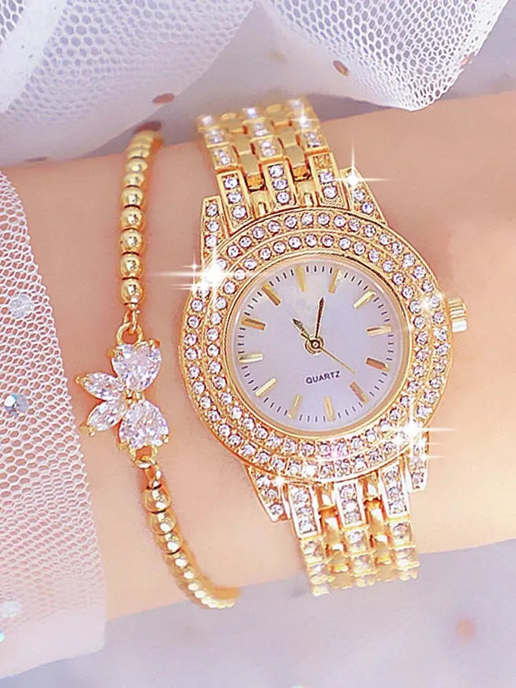 2pcs Diamond Scale Quartz Watch Set