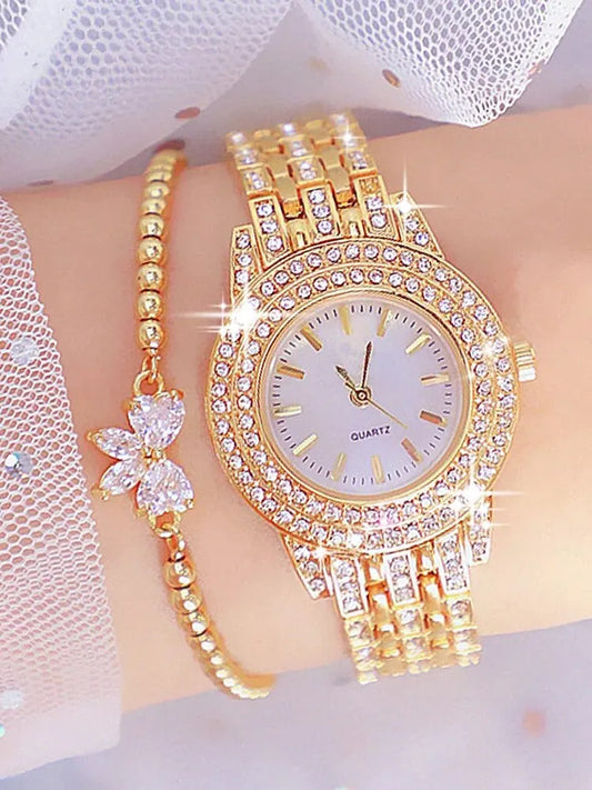 2pcs Diamond Scale Quartz Watch Set