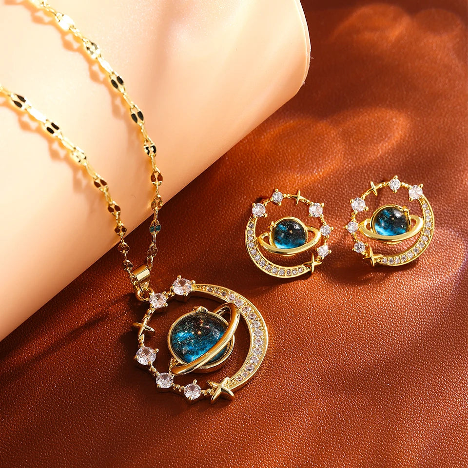 Gold Astronaut & Moon Necklace
