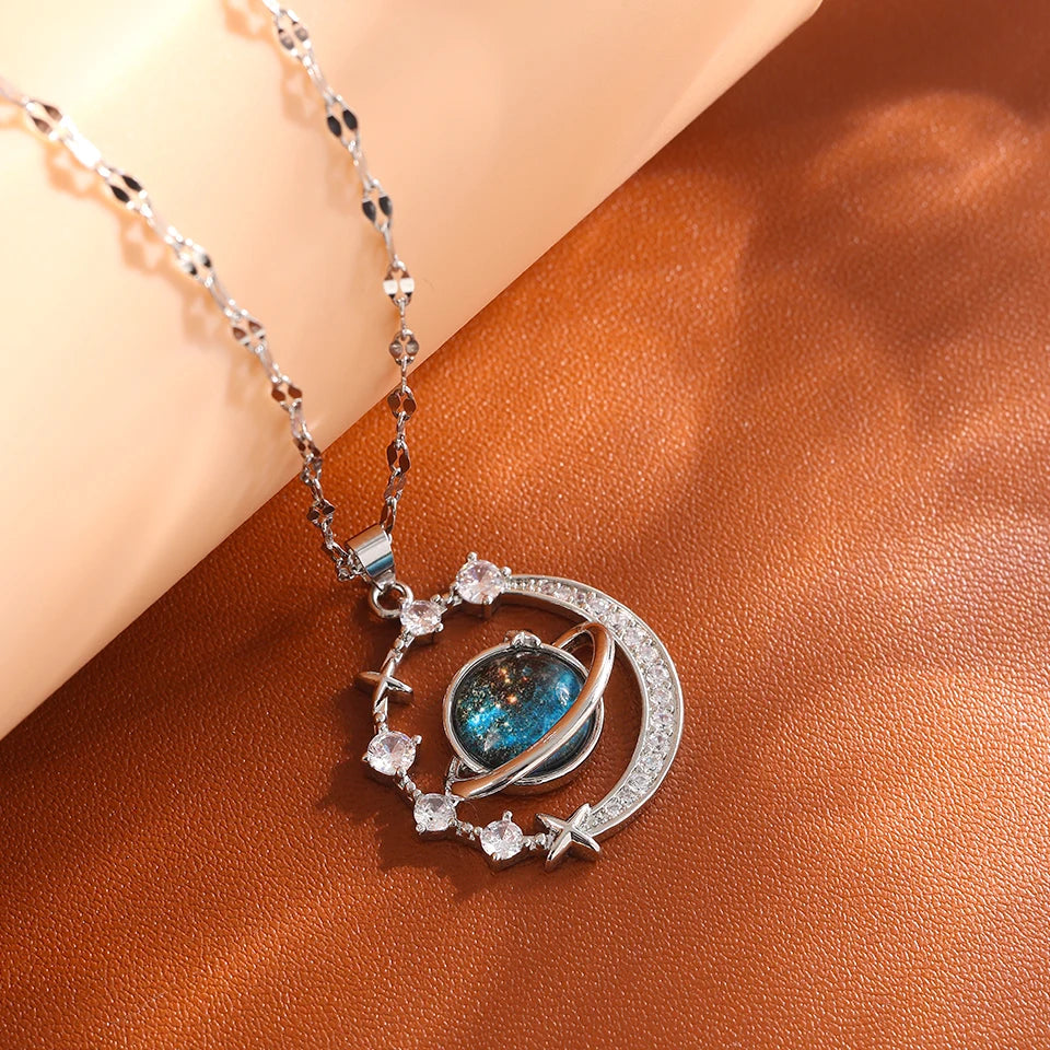 Gold Astronaut & Moon Necklace
