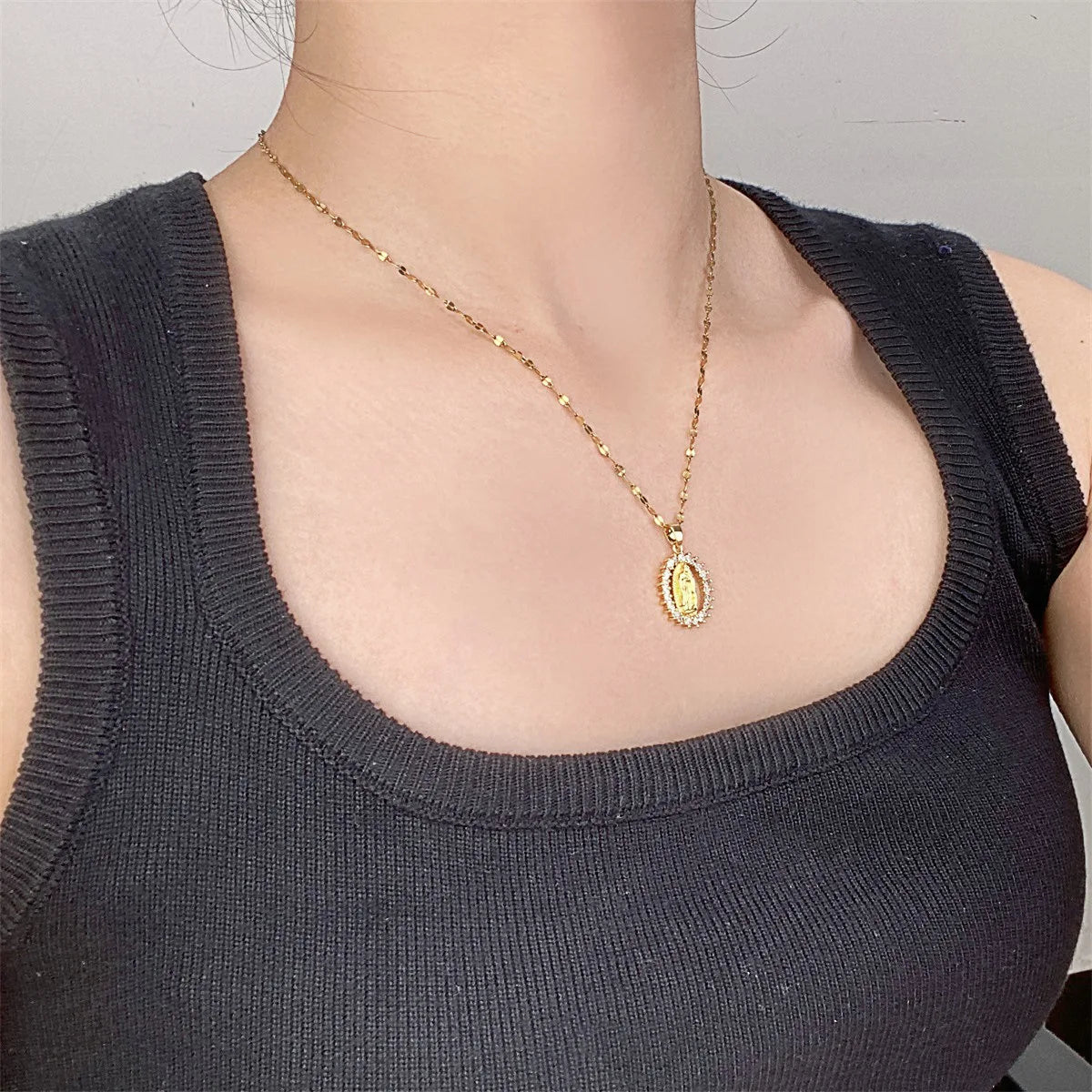 Virgin Mary Colorful Zircon Necklace