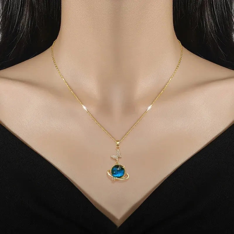 Gold Astronaut & Moon Necklace
