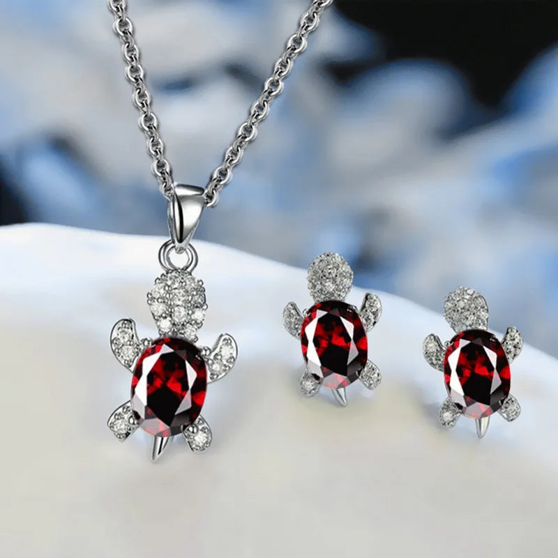 3pcs Silver Turtle Jewelry Set
