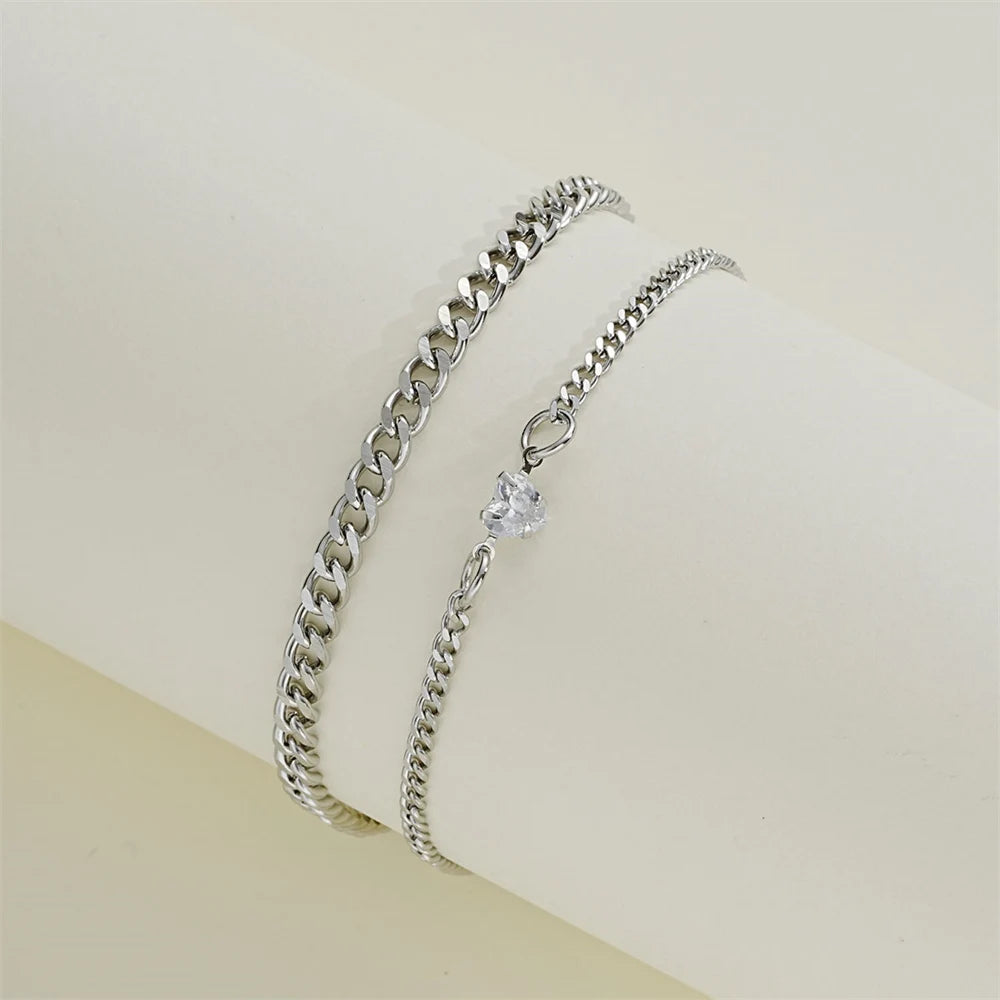 2pcs Crystal Heart Couple Bracelet Set