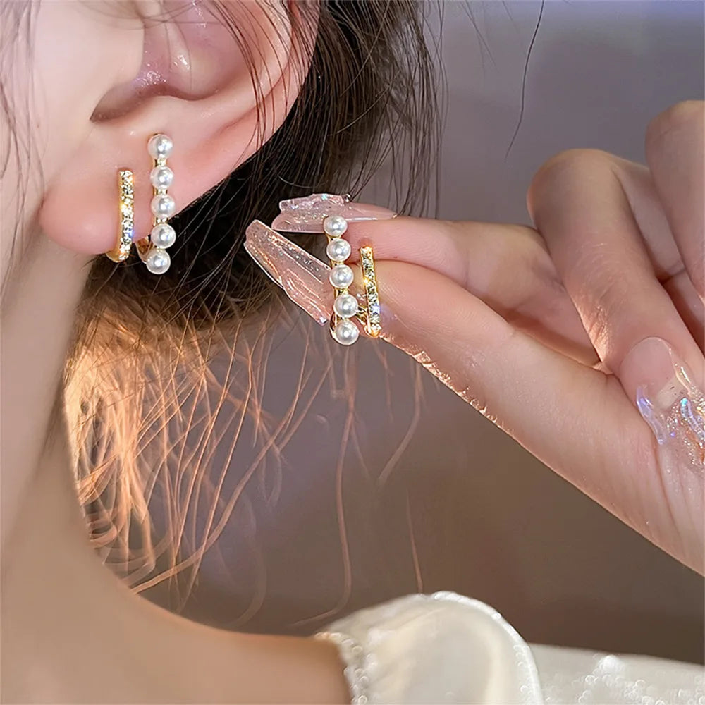 Crystal Pearl Rhinestone Earrings