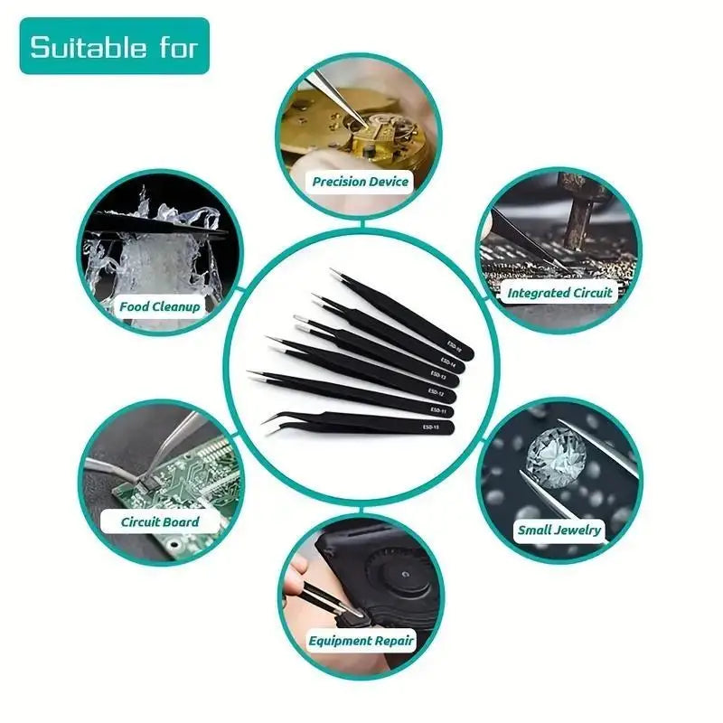 Anti-Static Stainless Steel Tweezers Kit
