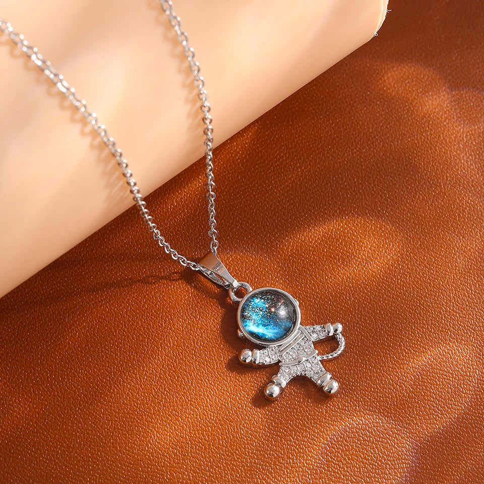 Gold Astronaut & Moon Necklace
