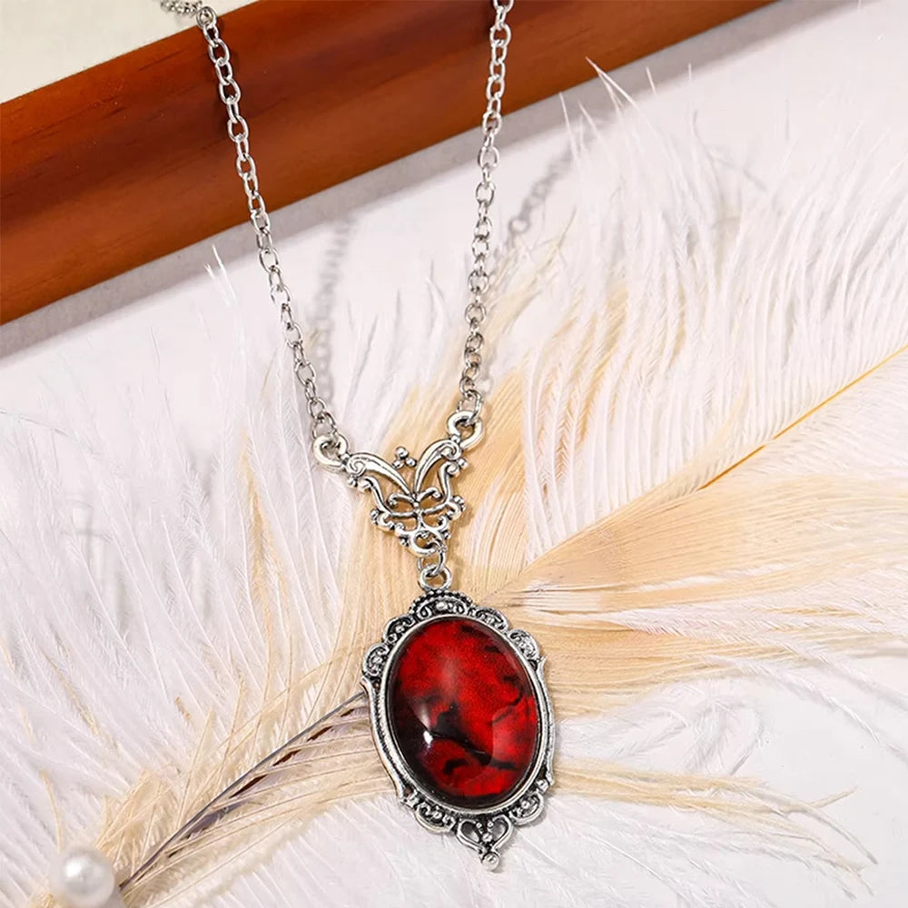 Vintage Red Stone Pendant Necklace
