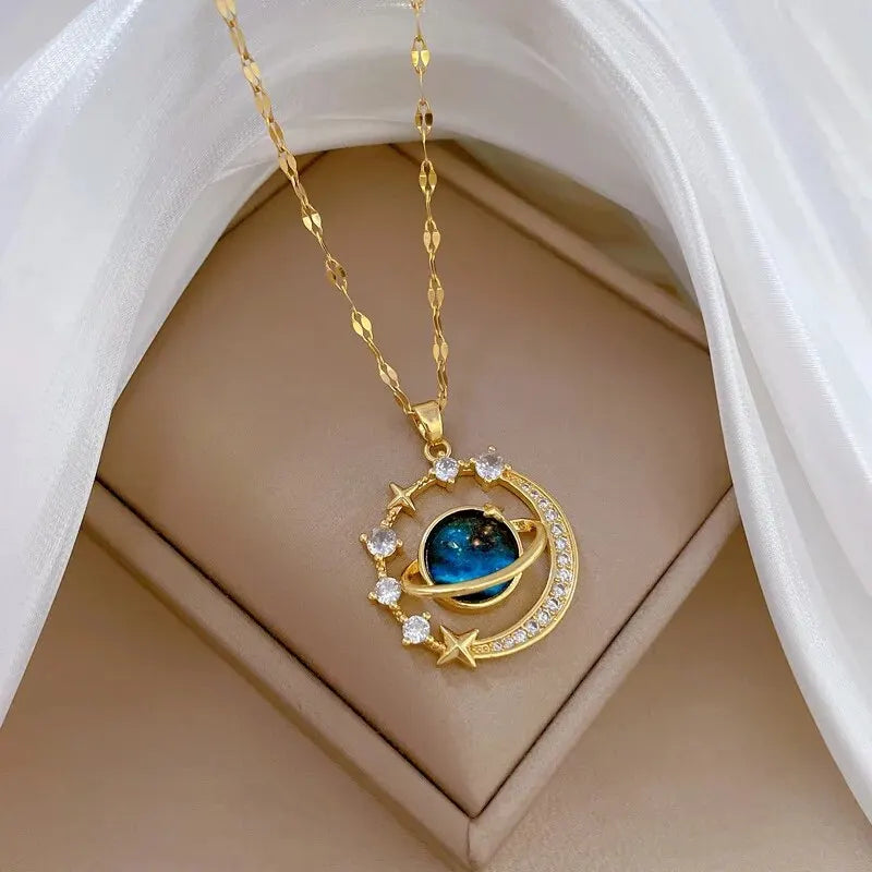Gold Astronaut & Moon Necklace