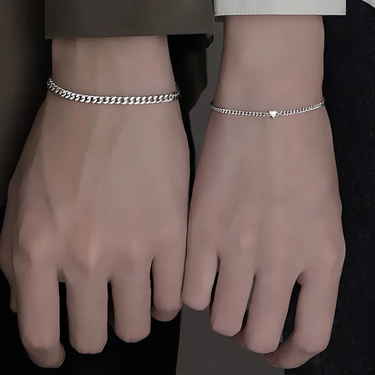 2pcs Crystal Heart Couple Bracelet Set
