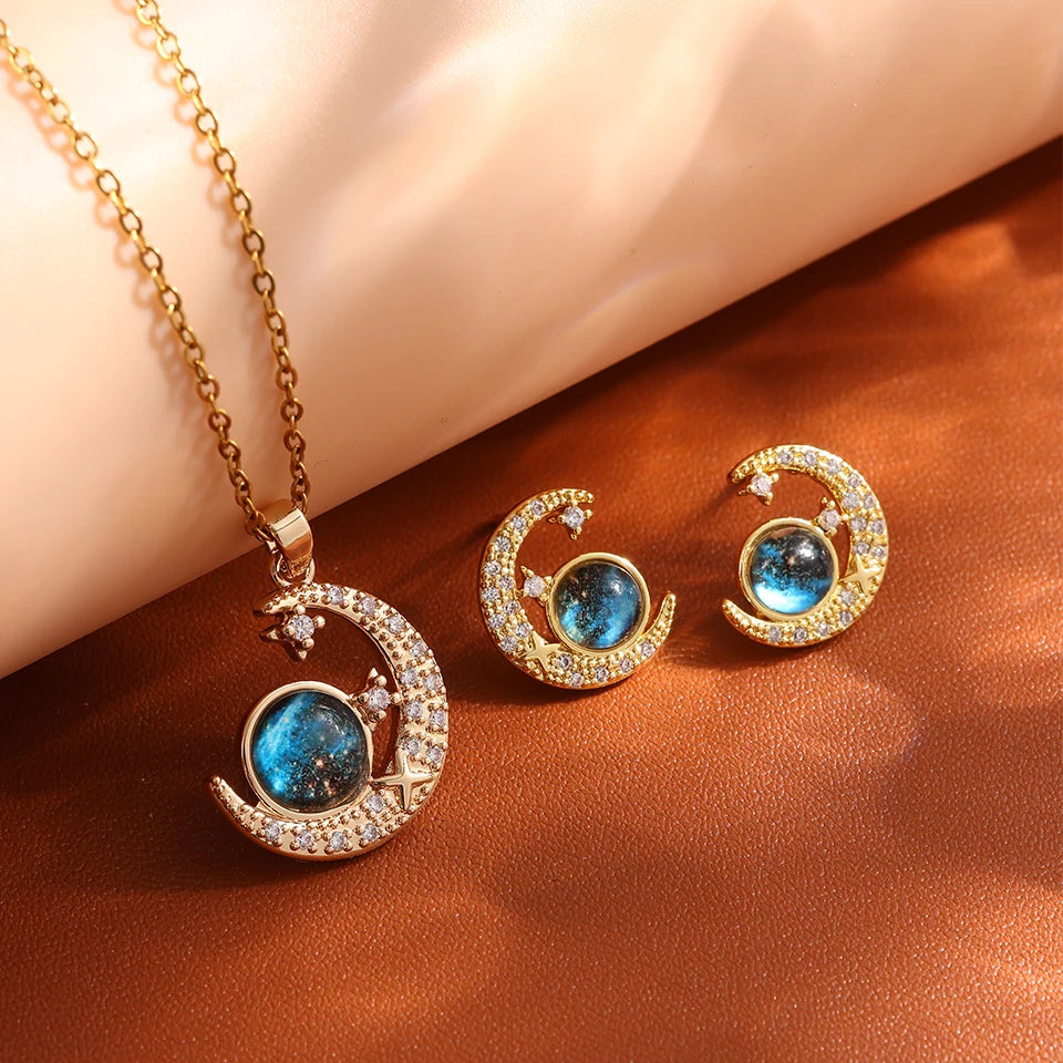 Gold Astronaut & Moon Necklace