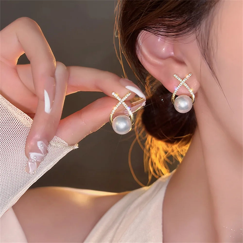 Crystal Pearl Rhinestone Earrings