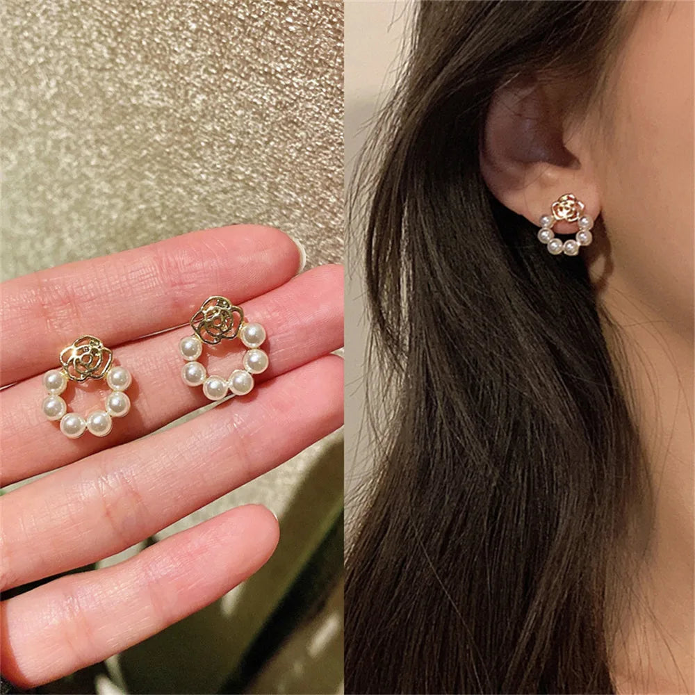 Crystal Pearl Rhinestone Earrings