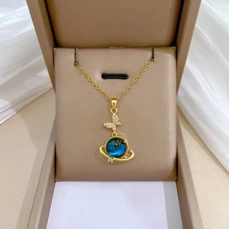 Gold Astronaut & Moon Necklace