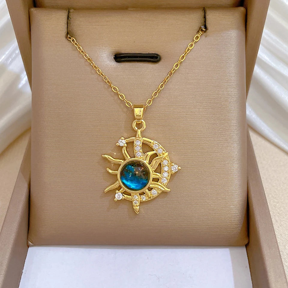 Gold Astronaut & Moon Necklace