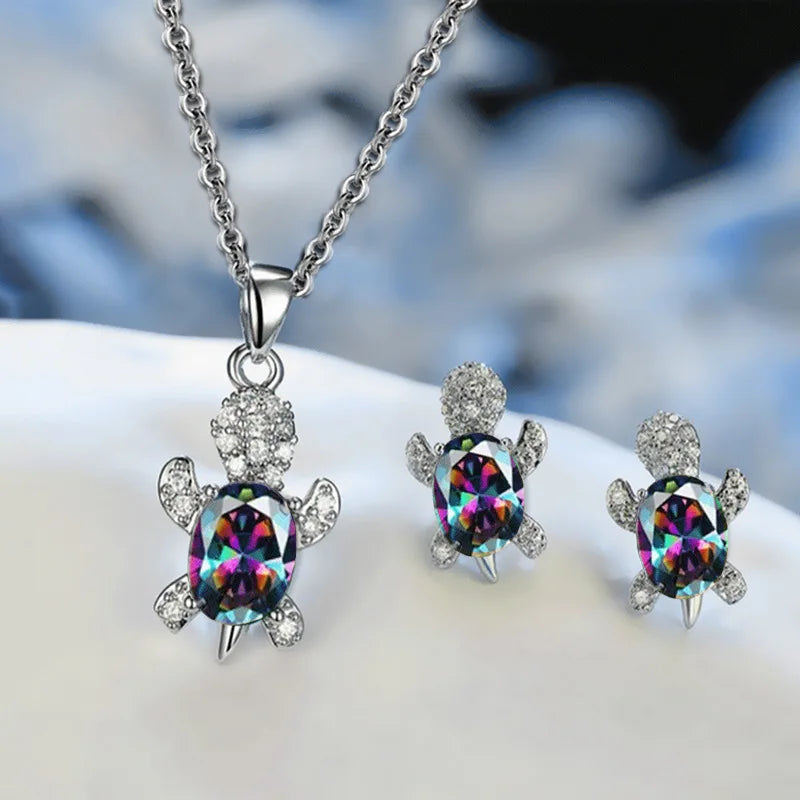 3pcs Silver Turtle Jewelry Set