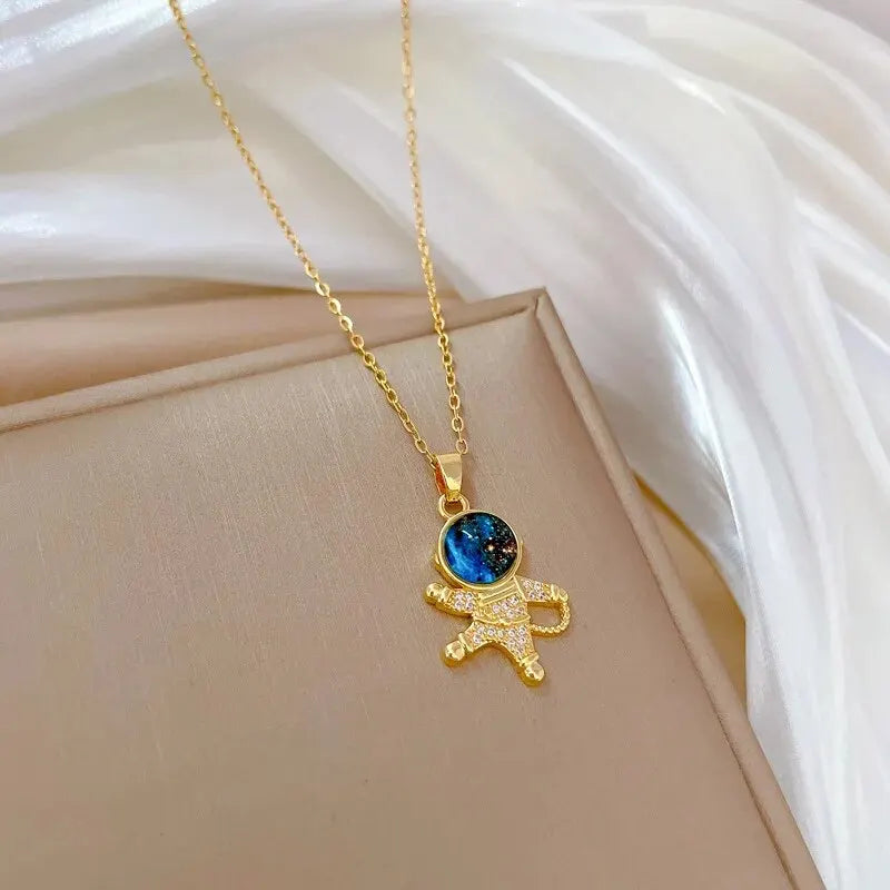 Gold Astronaut & Moon Necklace