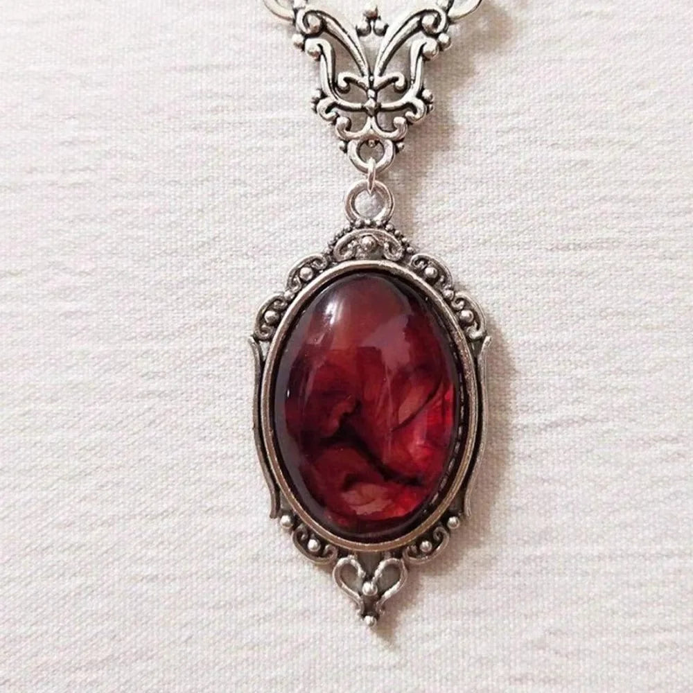Vintage Red Stone Pendant Necklace