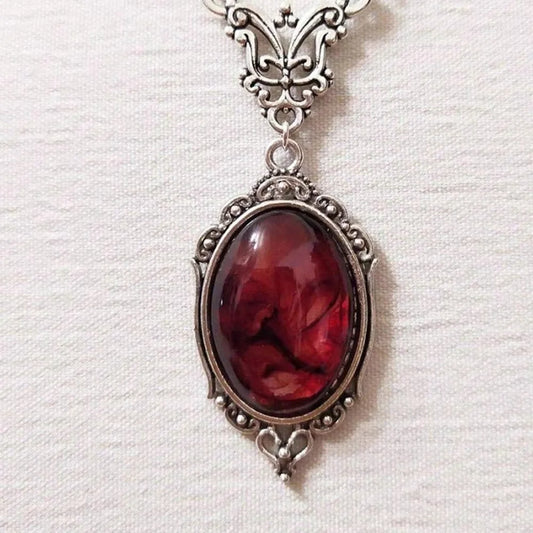 Vintage Red Stone Pendant Necklace