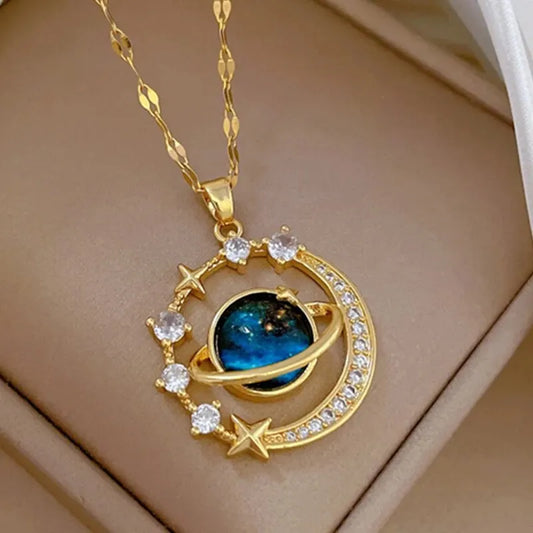Gold Astronaut & Moon Necklace