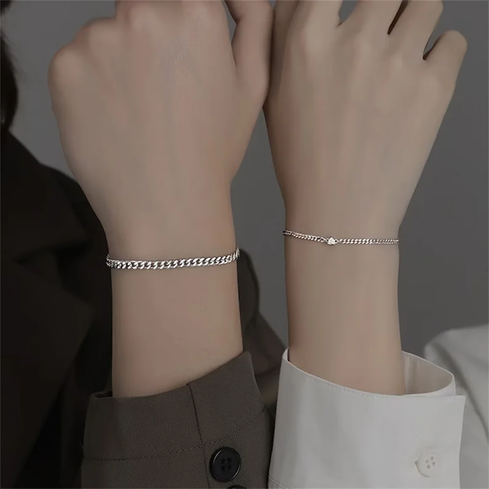 2pcs Crystal Heart Couple Bracelet Set