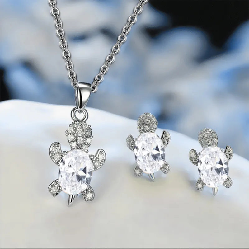 3pcs Silver Turtle Jewelry Set
