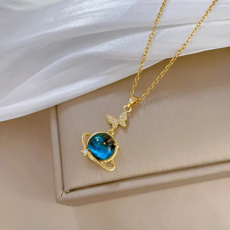 Gold Astronaut & Moon Necklace