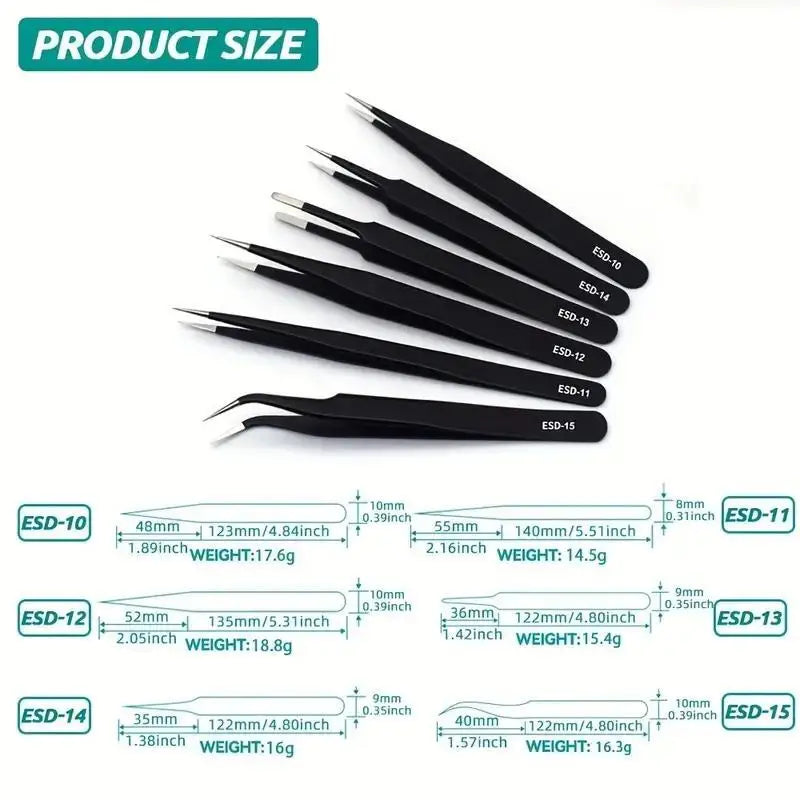 Anti-Static Stainless Steel Tweezers Kit