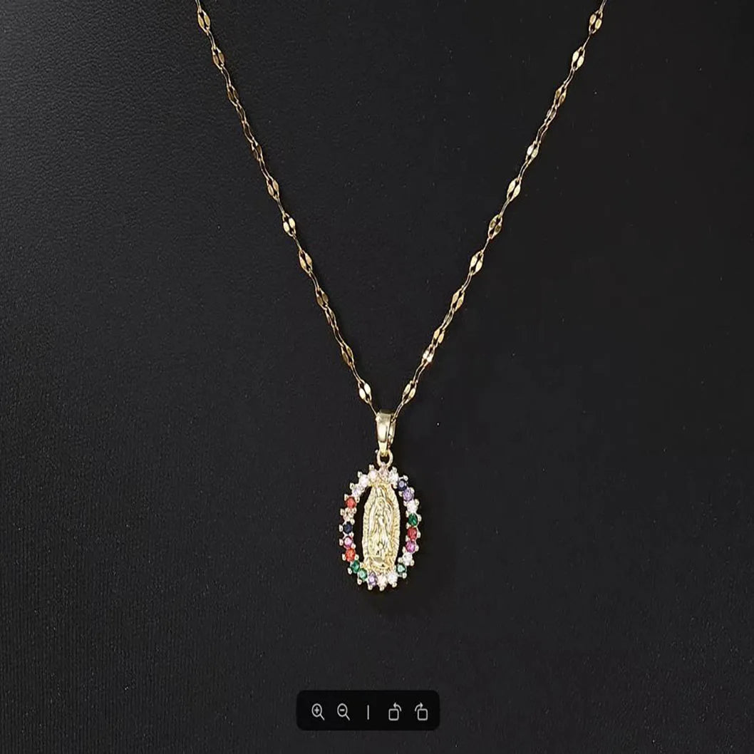 Virgin Mary Colorful Zircon Necklace