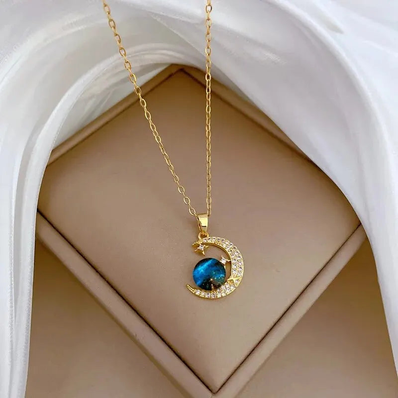 Gold Astronaut & Moon Necklace