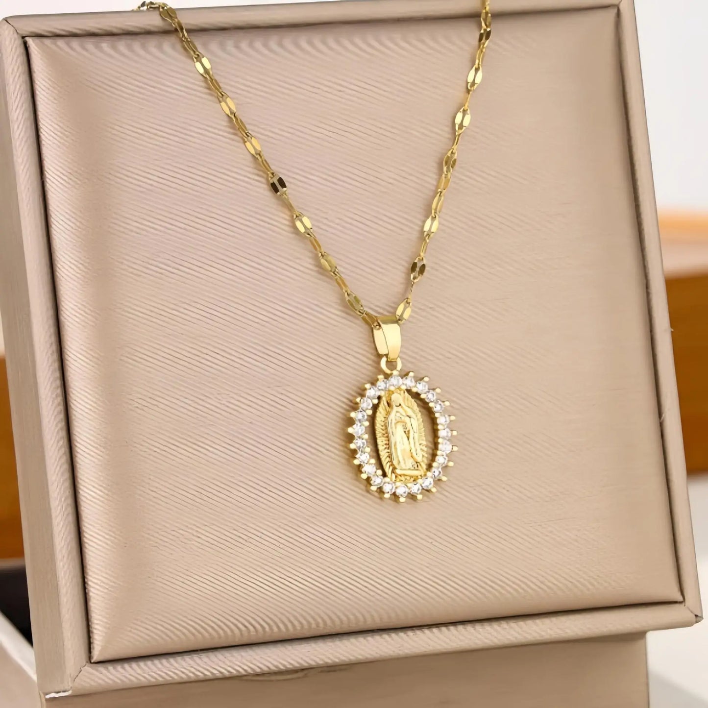 Virgin Mary Colorful Zircon Necklace