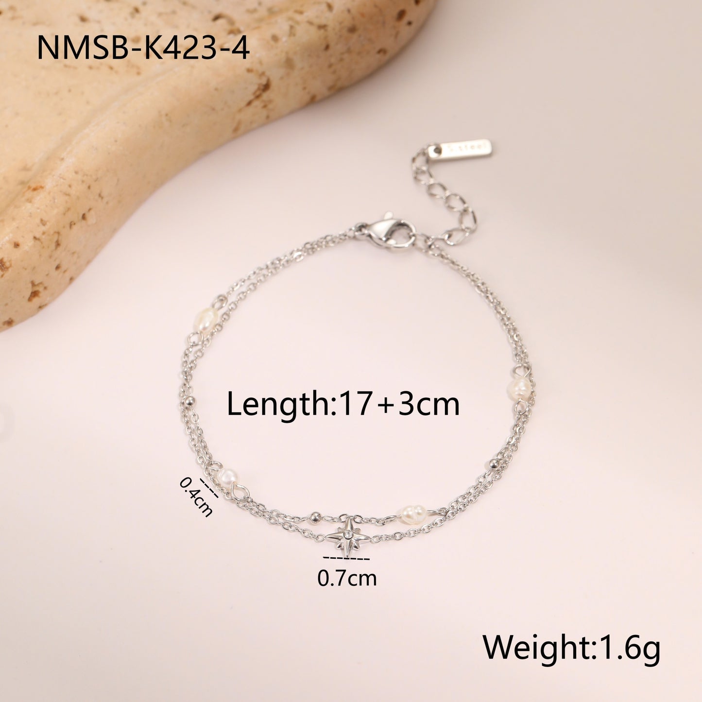 Double-layer Six-pointed Star Rhinestone Pearl Stainless Steel Necklace 18K Gold Plating Ins Design Sense